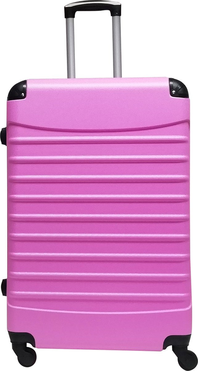 Elegant pink 2-piece hard shell luggage set for women, including a matching carry-on and suitcase.