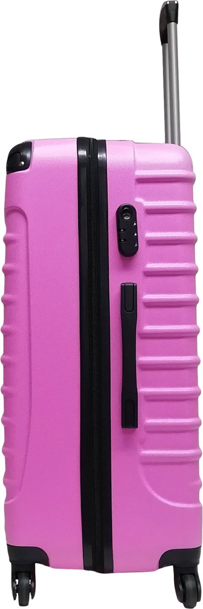 Durable pink ABS hard shell 2-piece women's luggage set, perfect for any travel adventure.
