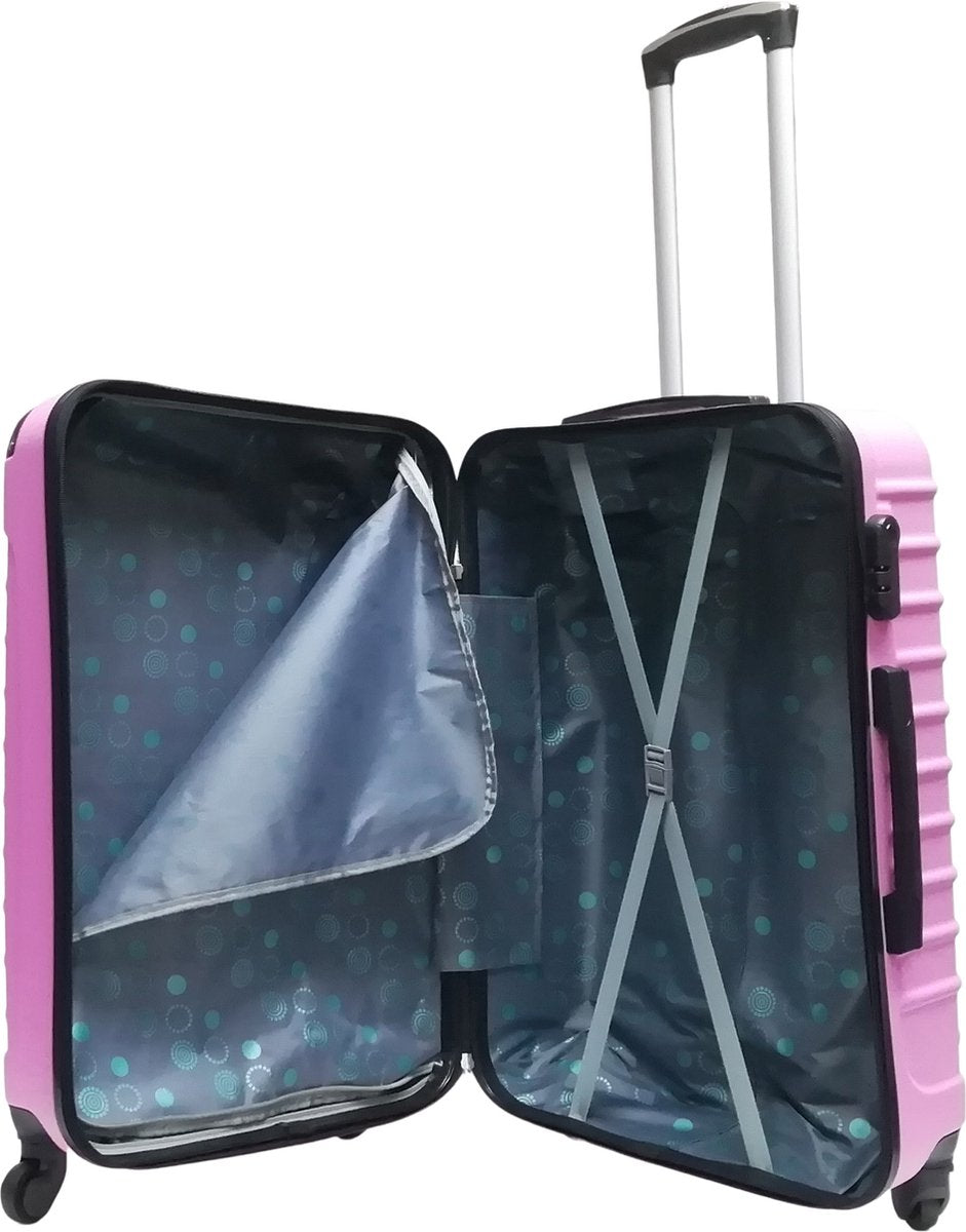 Convenient pink wheeled 2-piece hard shell women's luggage set, great for vacation travel.