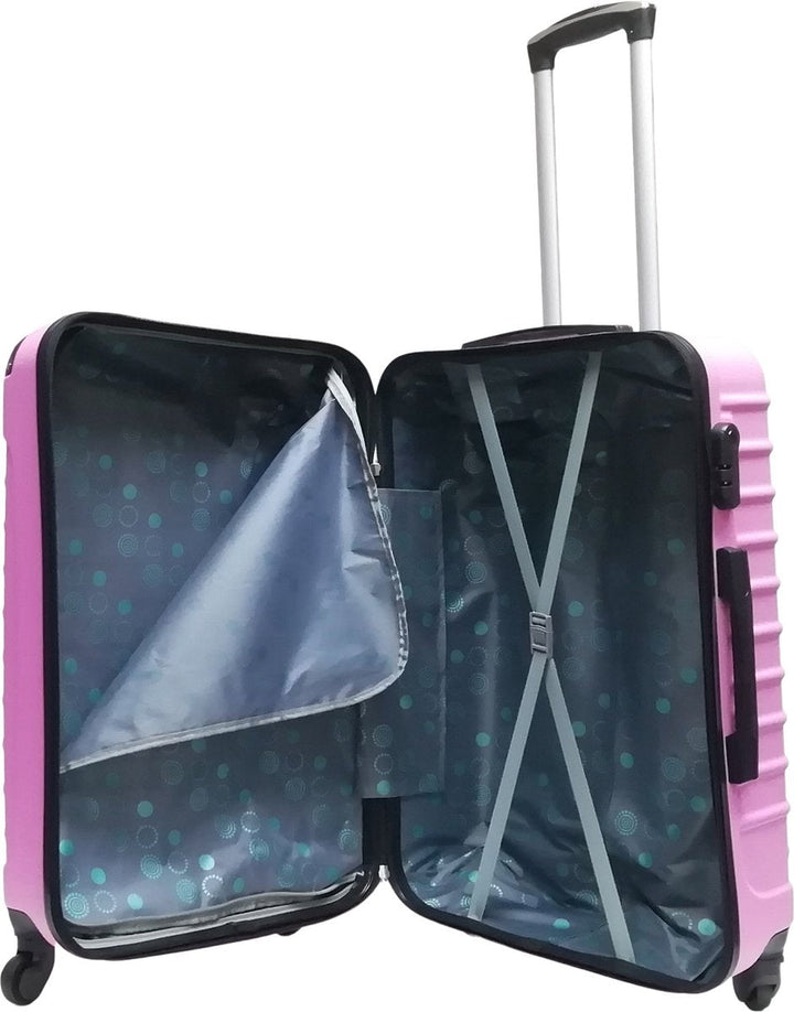 Convenient pink wheeled 2-piece hard shell women's luggage set, great for vacation travel.