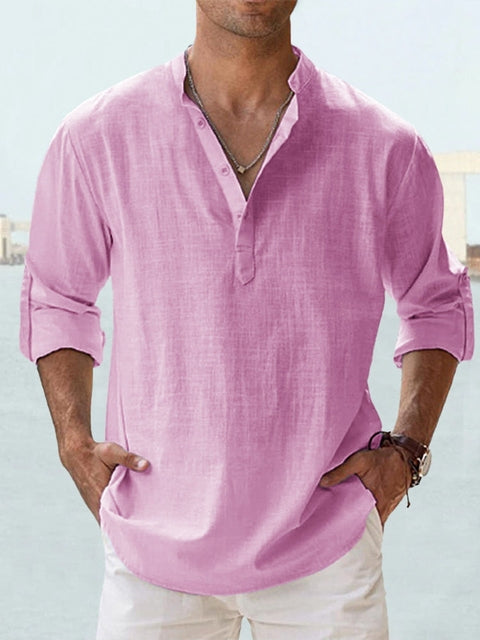 Classic men's collared shirt. Breathable button-up, long sleeve. Essential for smart casual & everyday style.