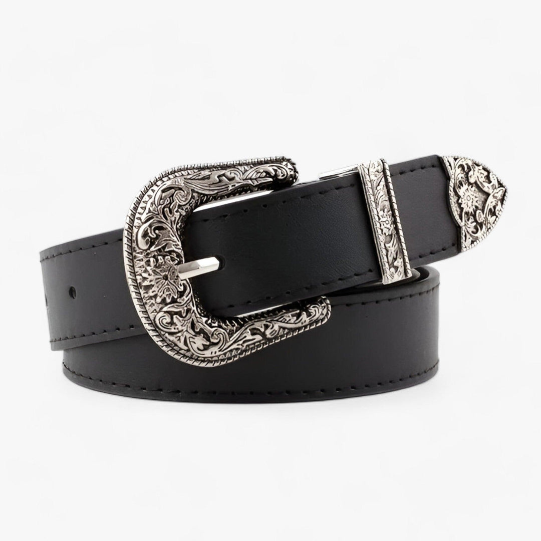 Stylish women's vintage western leather belt. Versatile fashion accessory, durable for daily wear.