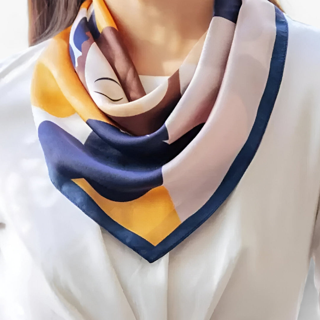 Women's elegant printed silk scarf. A versatile luxury fashion accessory & stylish neckwear.