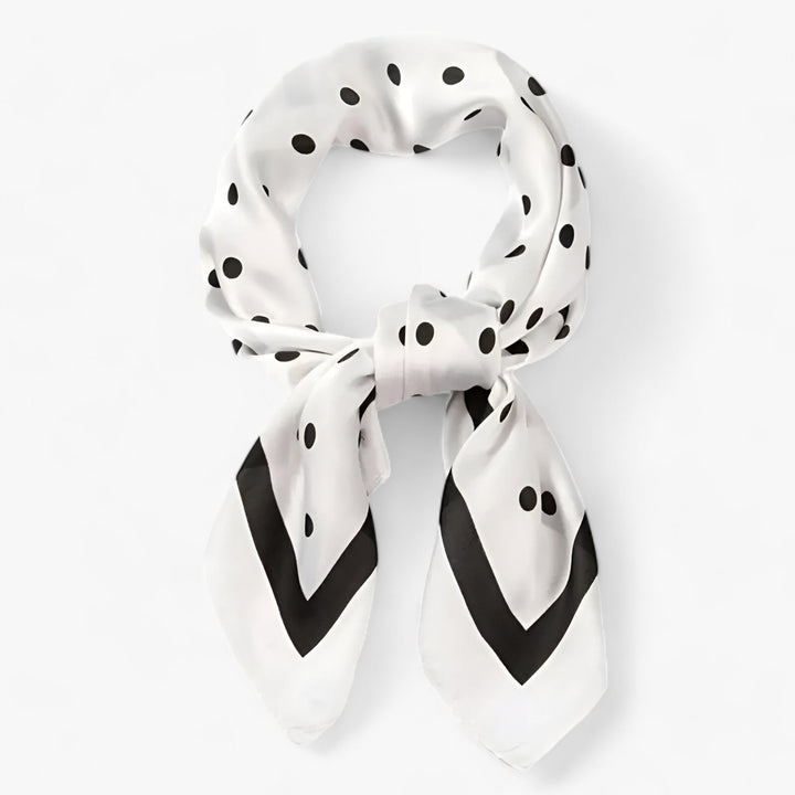 Chic women's printed silk scarf. Luxurious neckwear, versatile fashion accessory & elegant gift.