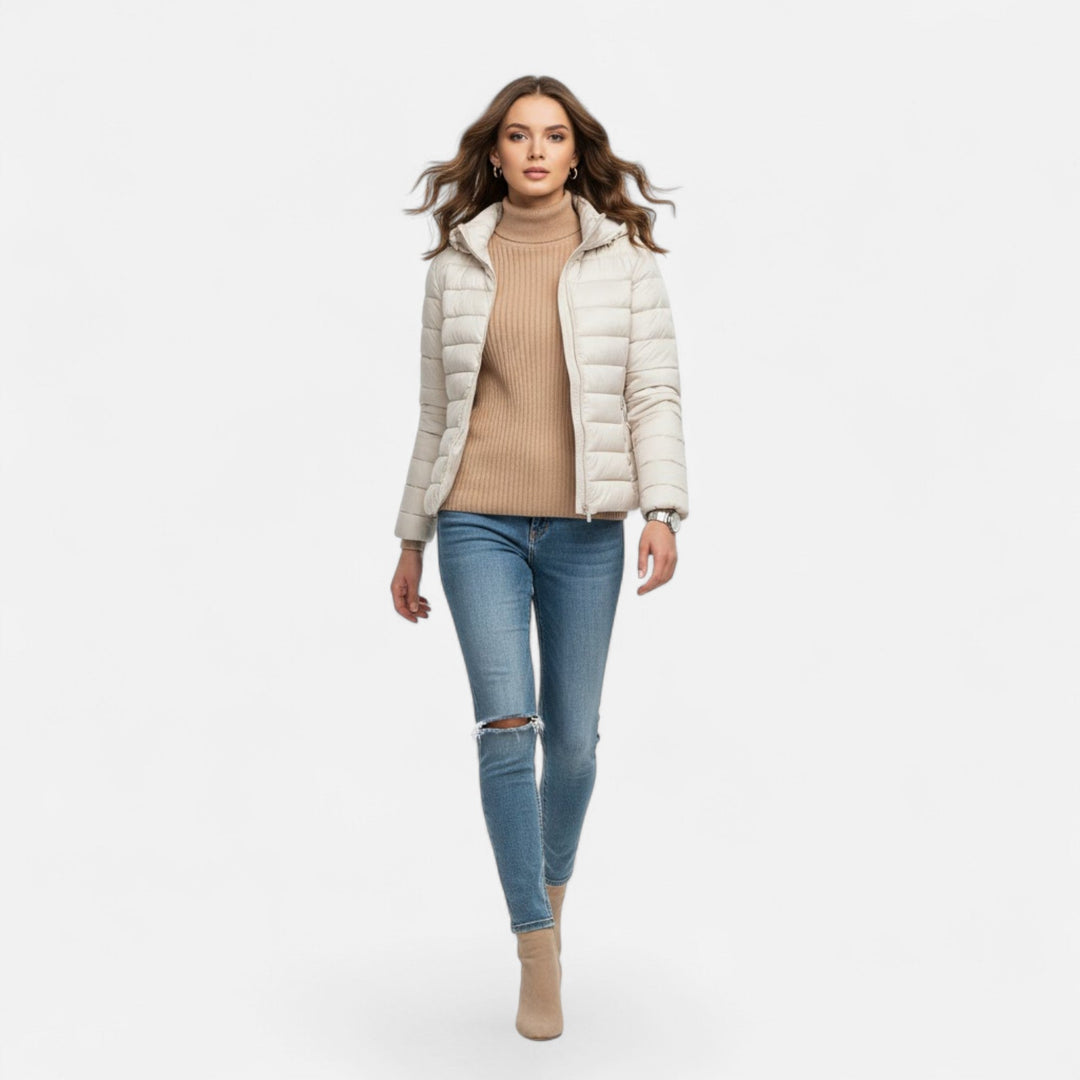 Lightweight plus-size women's winter jacket, combining practicality with contemporary style.