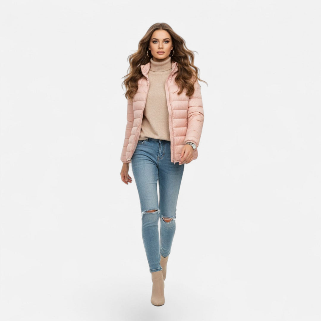 Stylish women's plus-size hooded winter jacket, perfect for autumn and winter fashion.