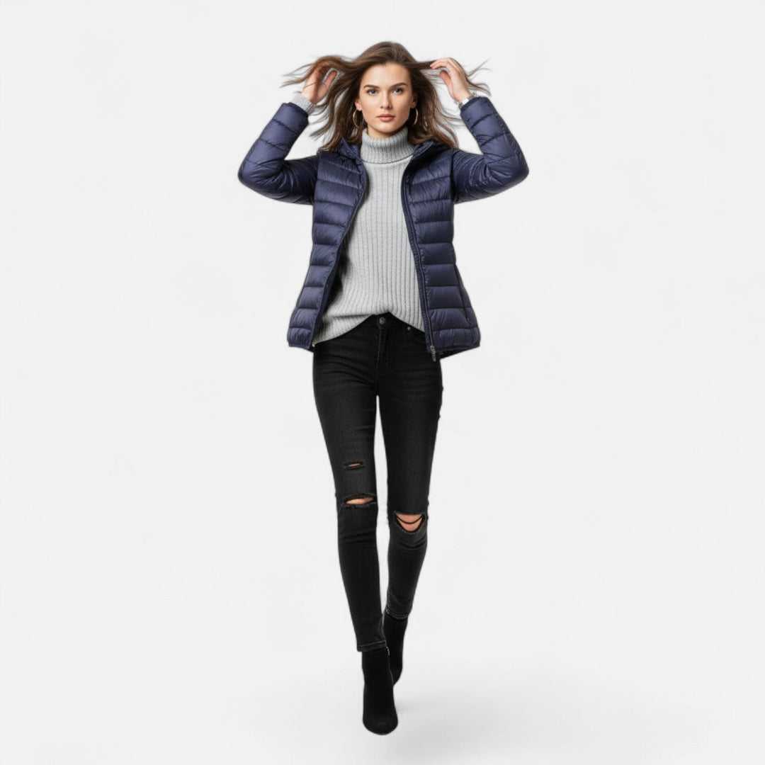 Fashionable plus-size women's jacket, comfortable and chic for cold weather wear.