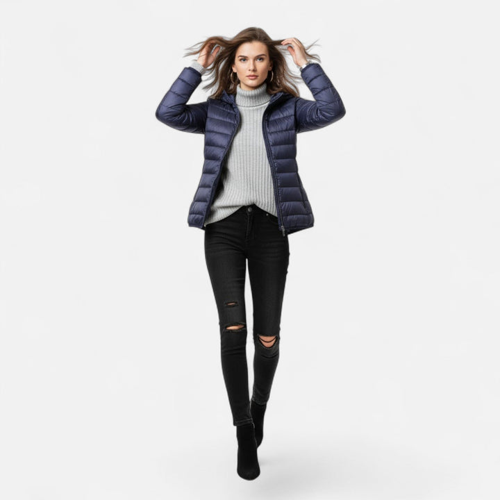 Fashionable plus-size women's jacket, comfortable and chic for cold weather wear.