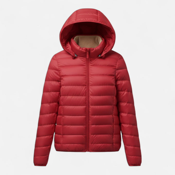 Hooded lightweight women's plus-size coat, excellent for everyday winter comfort.