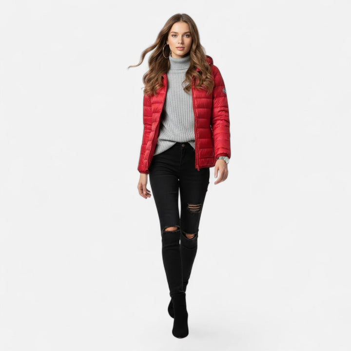 Cozy plus-size women's winter jacket, a stylish essential for cold temperatures.