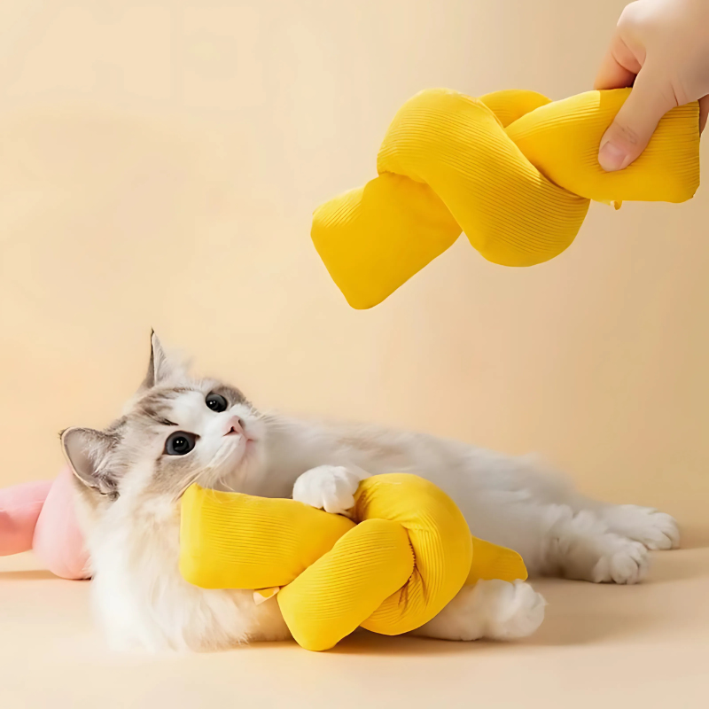 Plush catnip kick & chew toy for active cat play & kitten dental health. Interactive pet stress relief.