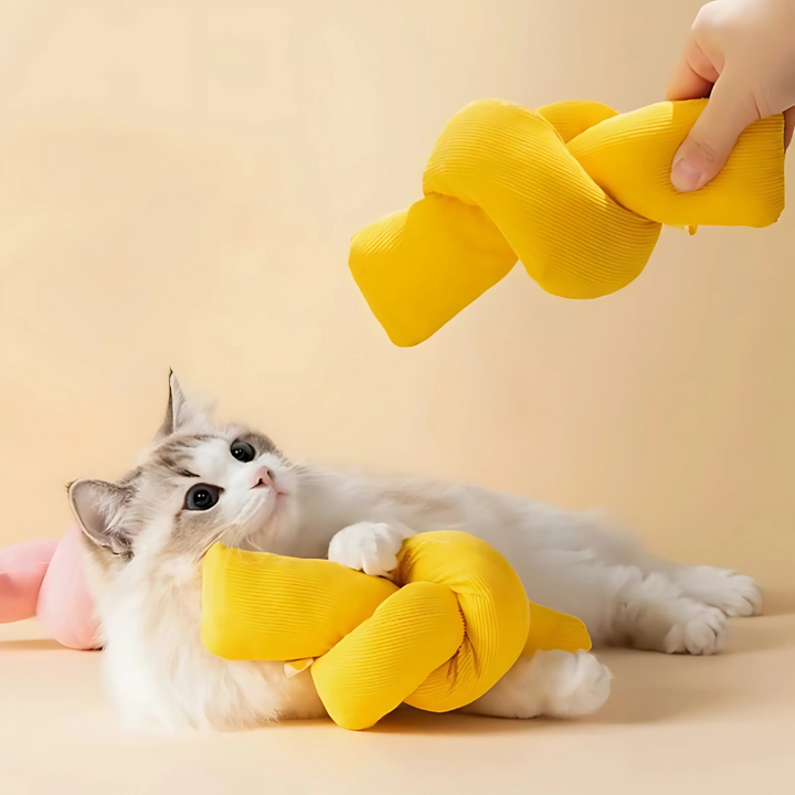 Plush catnip kick & chew toy for active cat play & kitten dental health. Interactive pet stress relief.