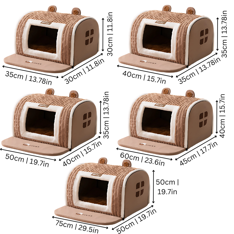 Soft plush dog/cat bed den, perfect for anxiety relief. Cozy, warm, and machine washable comfort.