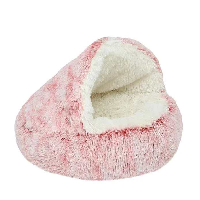 Washable plush pet bed: a cozy, round snuggle cave for cats & small dogs. Provides warmth, comfort & a secure sleep.