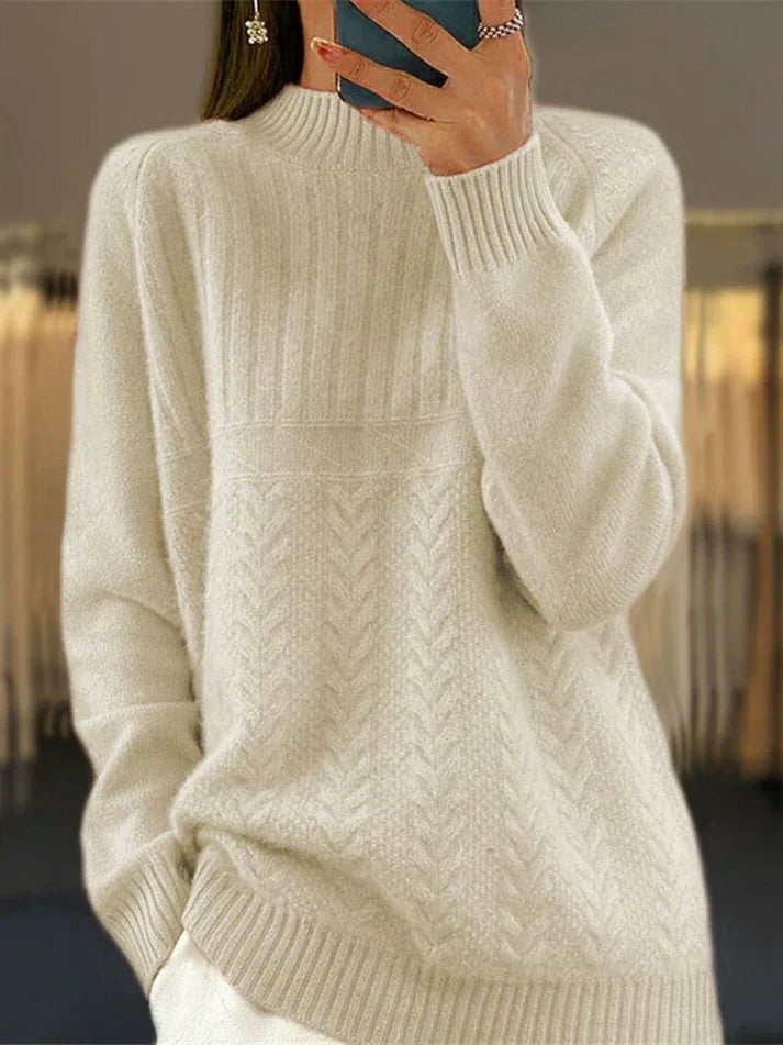 Cozy women's high neck ribbed knit sweater, a stylish & versatile long-sleeve top for casual wear in fall/winter.