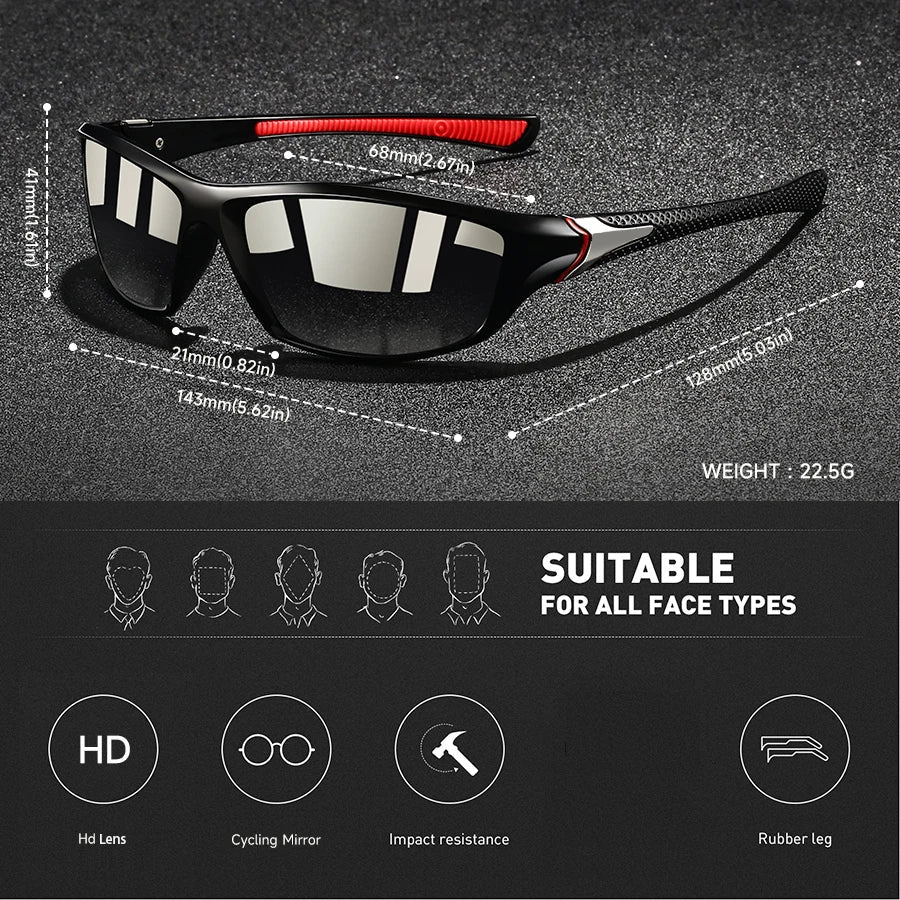 Versatile polarised sunglasses, unisex design, UV400 protection against glare for all lighting conditions.