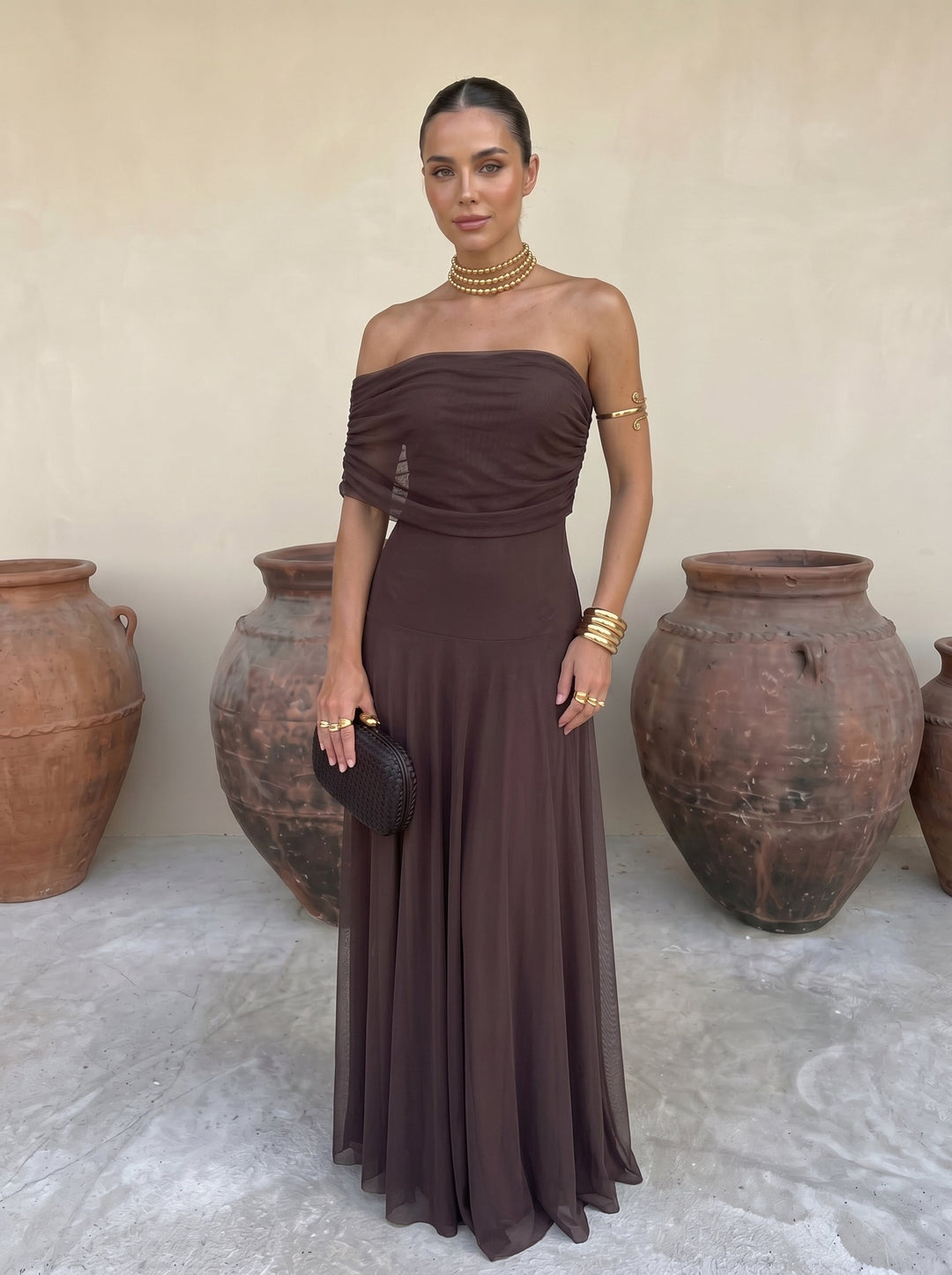 Fashionable women's one-shoulder maxi dress, a sophisticated and elegant choice for any special occasion.