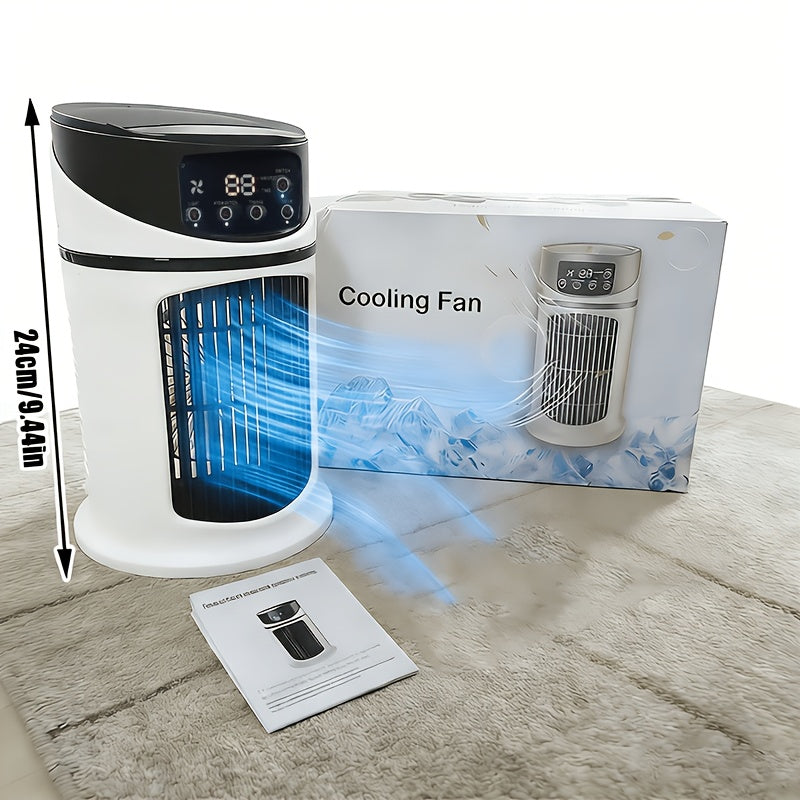 Quiet compact mist fan with LED light, great for cooling your personal space.