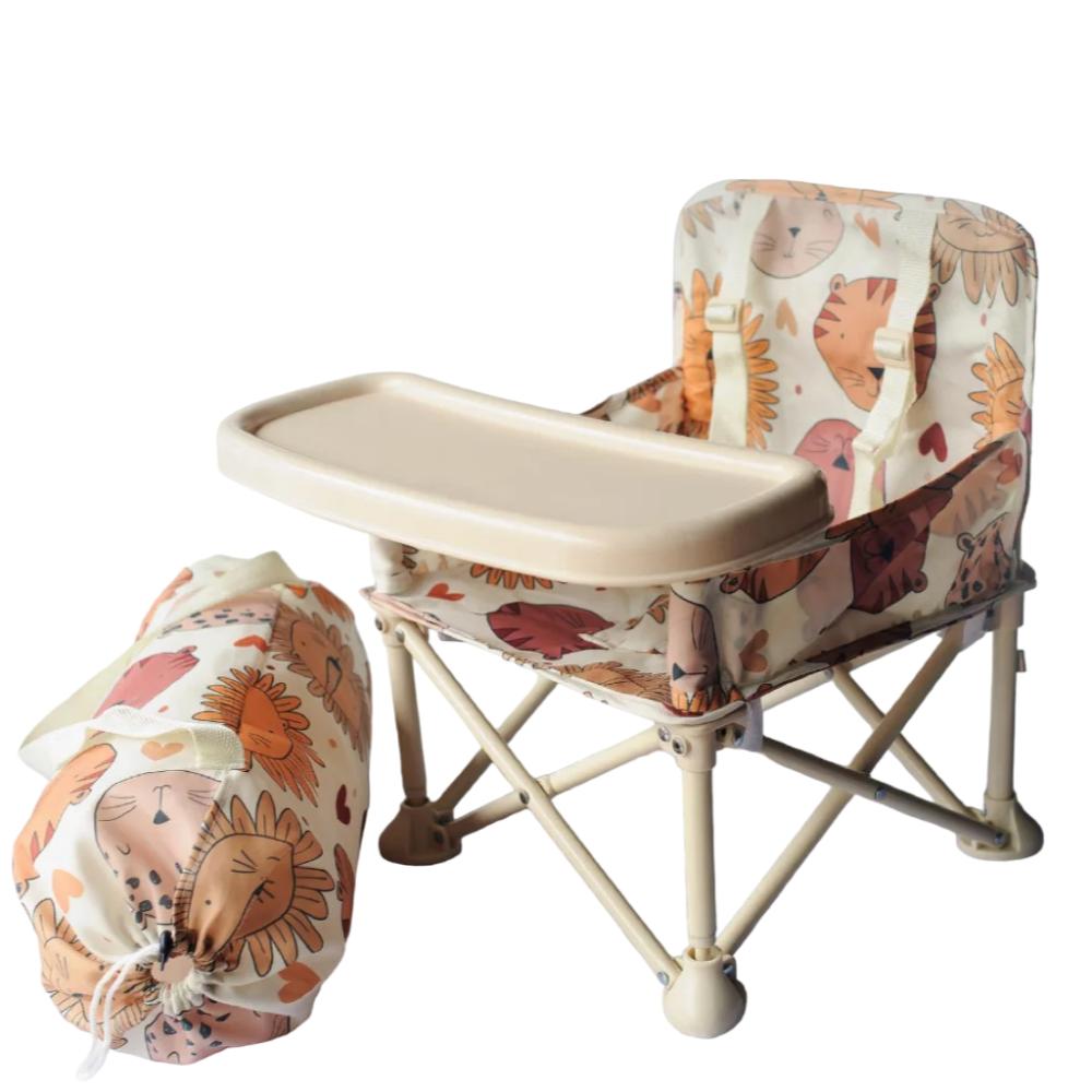 Portable baby picnic chair for outdoor travel & park. Secure, lightweight, easy fold toddler booster seat.