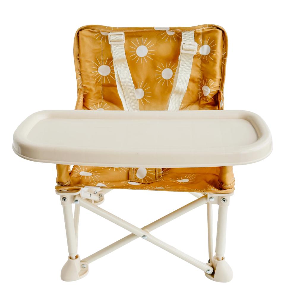 Infant & toddler portable high chair. Secure booster seat for outdoor picnics, travel, and park adventures.