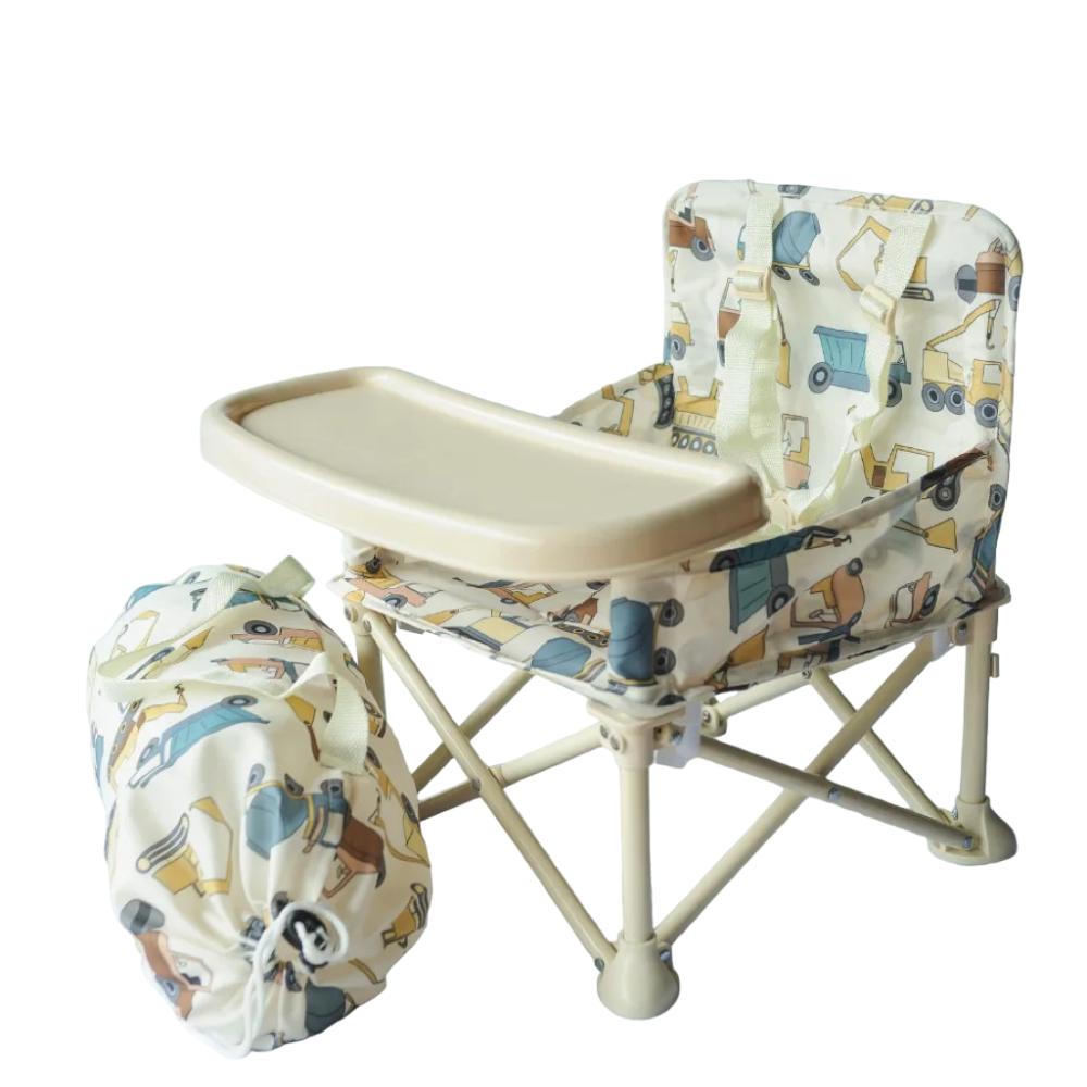 Baby's portable travel chair for outdoor picnics. Secure, compact infant booster seat for family outings.