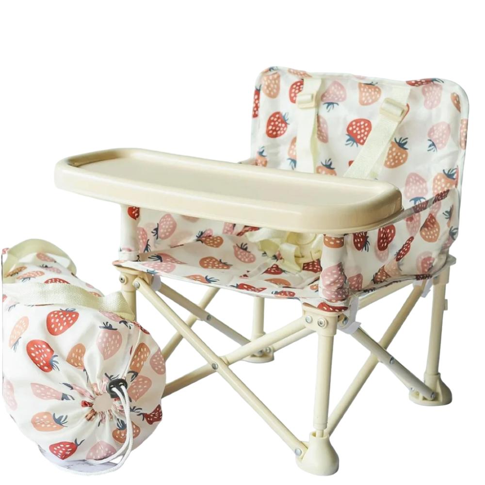 Portable baby high chair for outdoor picnics. Travel-friendly toddler booster seat for secure park seating.