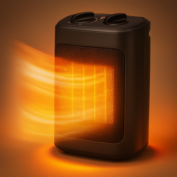 Modern portable space heater with fan, offering multiple heat modes & safety features for ultimate indoor comfort.