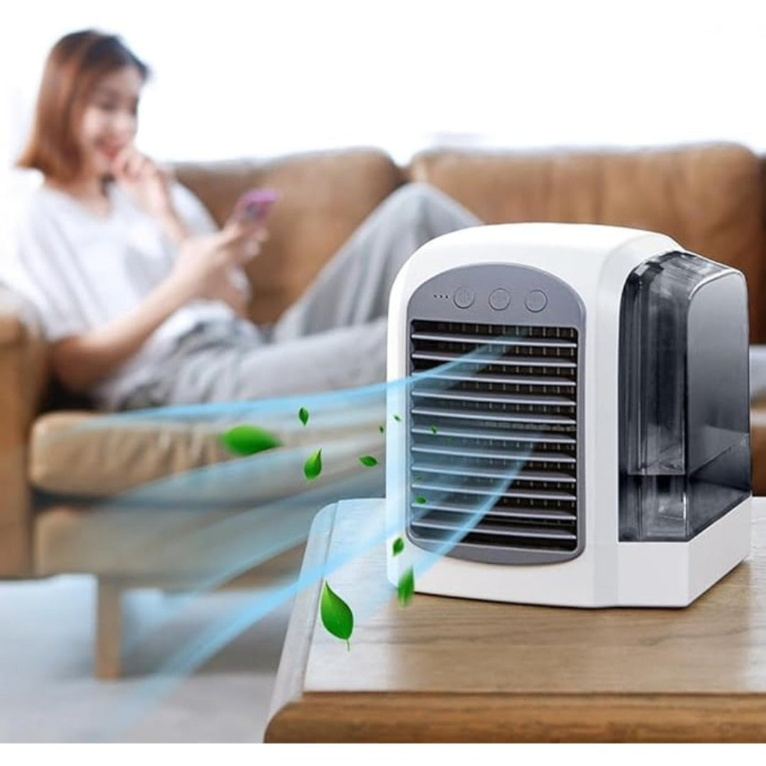 Sleek home evaporative cooler with quiet operation and oscillating fan for optimal climate control.
