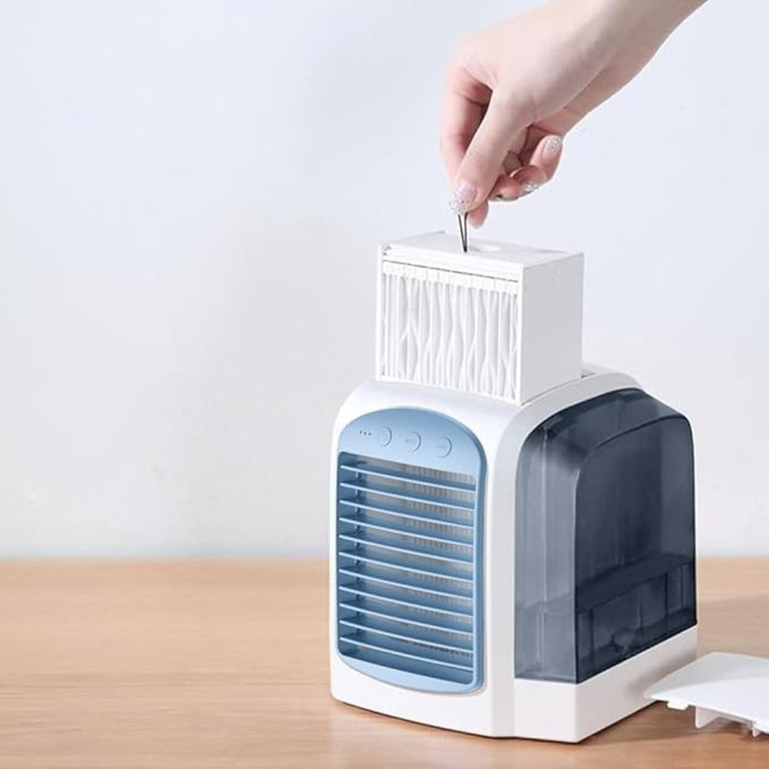 Oscillating evaporative air cooler fan, a quiet home appliance perfect for personal room climate control.