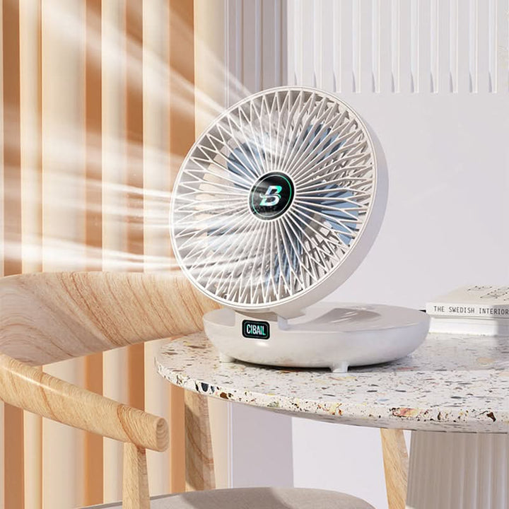 Sleek portable handheld cooling fan, USB rechargeable, providing refreshing personal air.