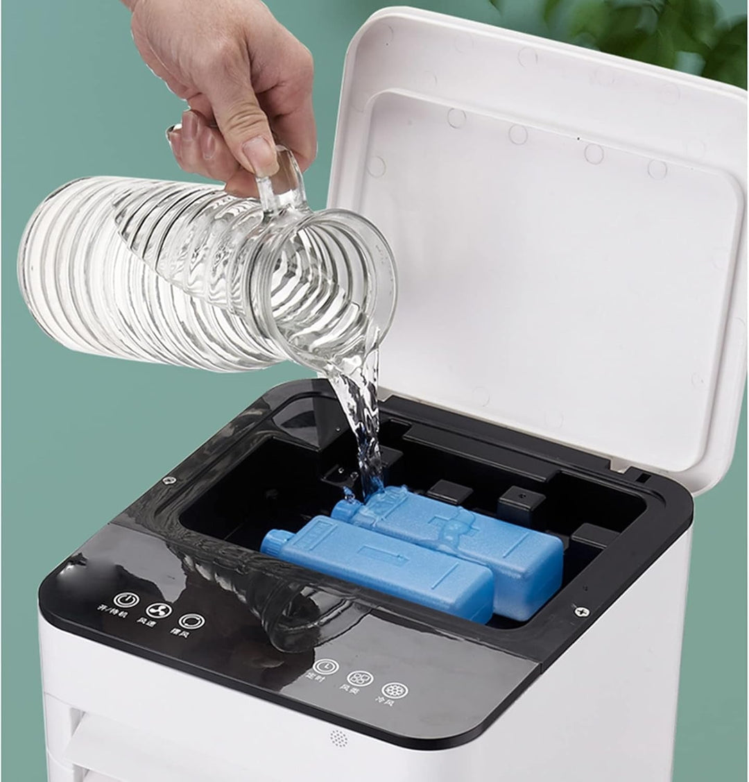 Compact portable air cooler and humidifier. Includes remote control for easy climate adjustment.
