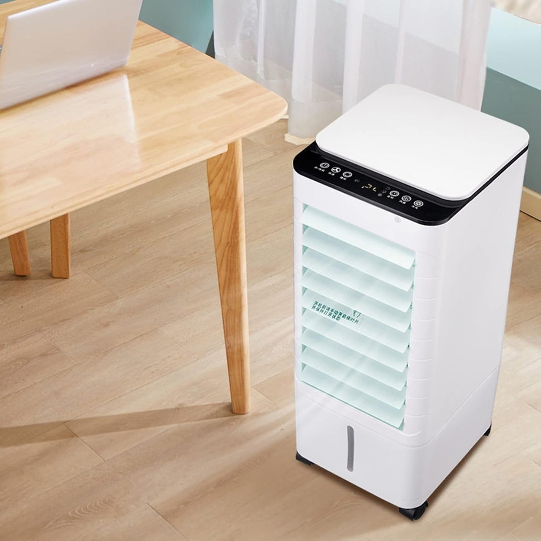 Efficient bedroom or office air cooler & humidifier. Features remote control for personalized comfort.