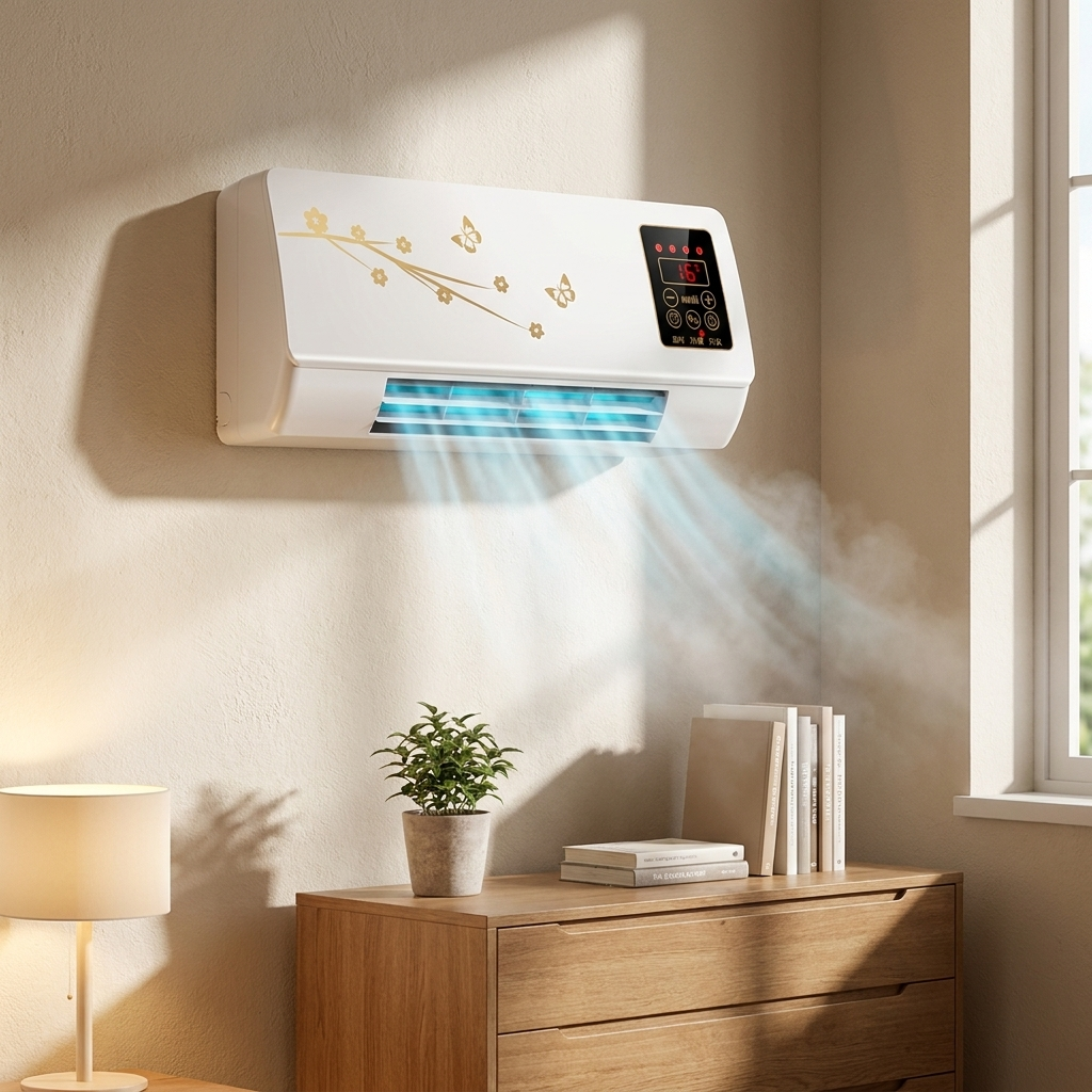 Quiet, energy-efficient mini air cooler, providing cool relief for summer comfort at home or office.