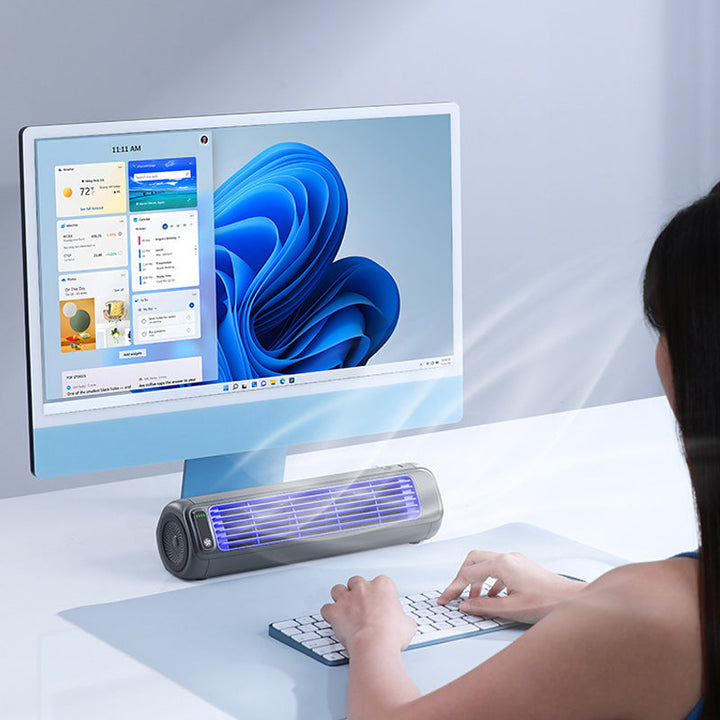 Compact portable fan with 2000mAh battery for personal cooling.
