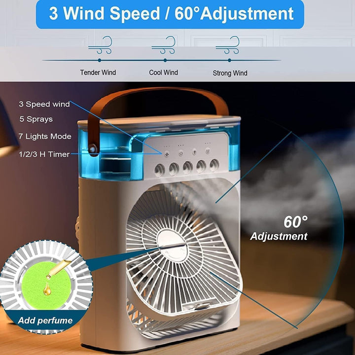 Lightweight portable personal air cooler, an essential travel companion for refreshing relief on the go.