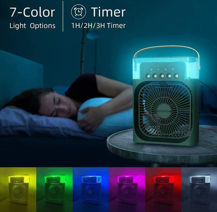 USB-powered portable personal air cooler and fan, ideal for versatile cooling at home, office, or outdoors.