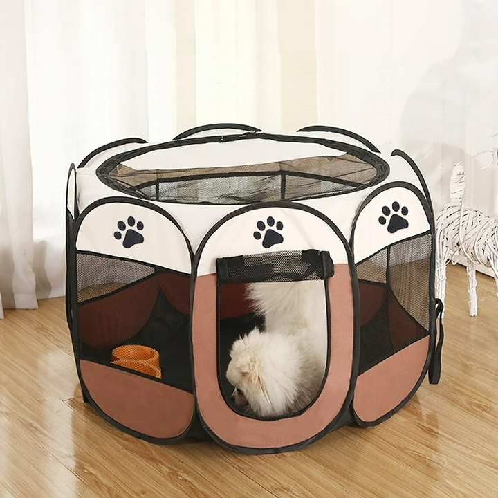 Portable pet playpen for dogs & cats, foldable for indoor/outdoor use. Ideal puppy tent or animal kennel.
