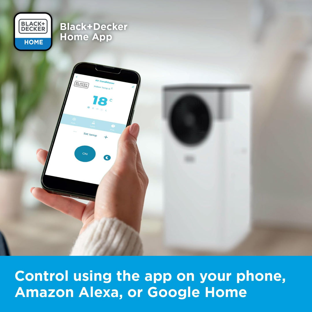 Sleek portable air conditioner on wheels for easy movement, perfect for home comfort & office cooling.