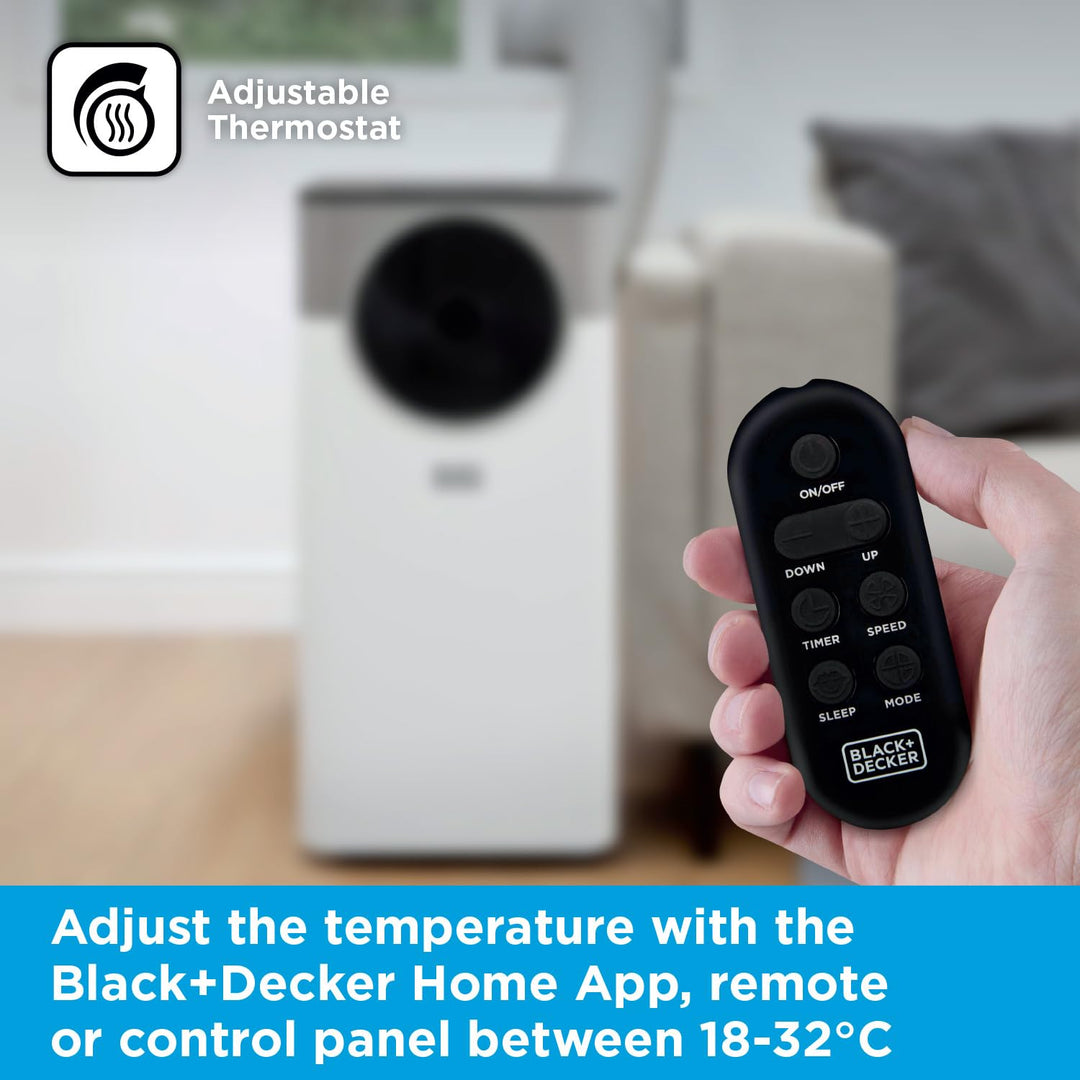 Close-up of portable smart AC control panel, showing user-friendly interface for climate adjustment.
