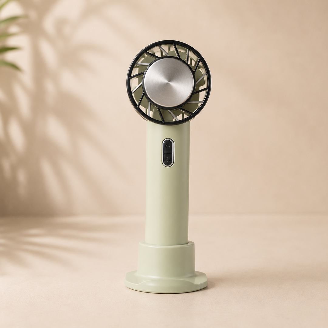 Portable USB desktop air cooler fan with 3 speeds, rechargeable battery, perfect for personal use in office or home.