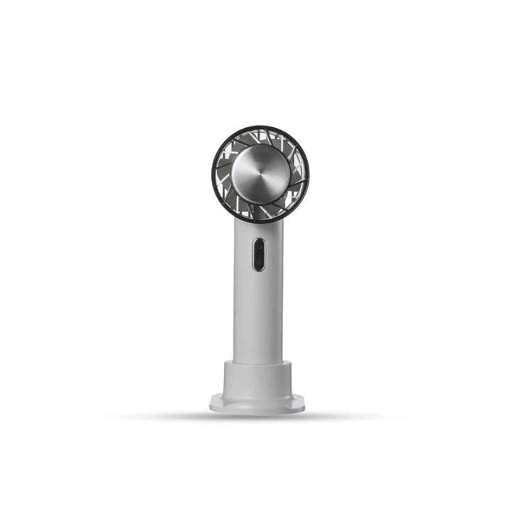 Quiet mini USB desktop air cooler fan, 3 speed, rechargeable, provides personal cooling for office, home, or bedroom.