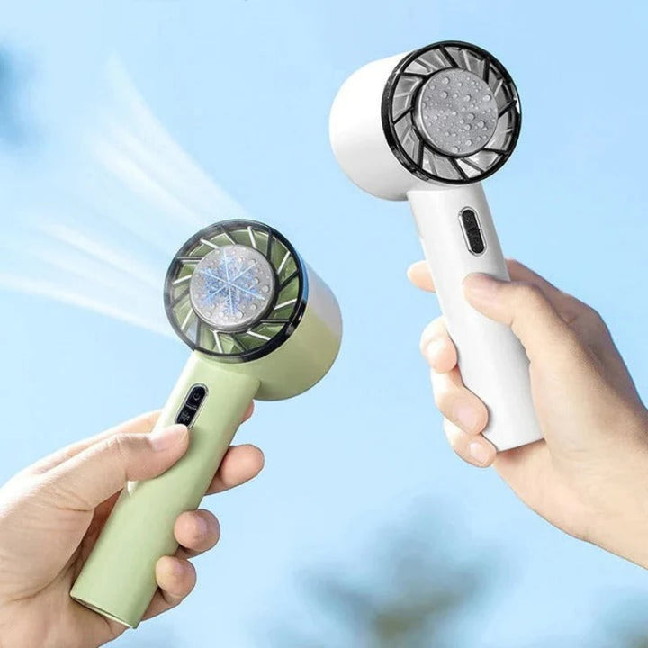 Rechargeable USB personal air cooler fan, compact 3-speed design for powerful yet quiet cooling on any desktop.