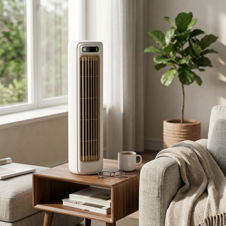Compact oscillating tabletop fan. Quiet personal desk fan, USB rechargeable for cool comfort anywhere.