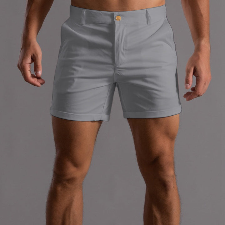 Black men's tailored chino shorts, ideal for stylish summer casual wear. Comfortable, modern everyday fashion.
