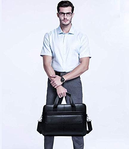 Premium cowhide leather men's business briefcase. Fits 15-inch laptop, ideal for professionals.