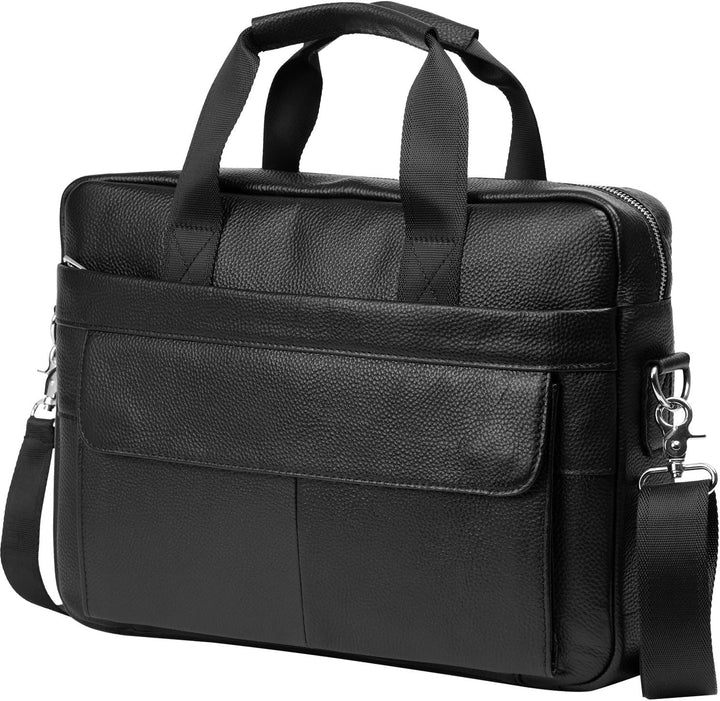 Executive leather brief bag for men with organized compartments, perfect for 15-inch laptop & documents.