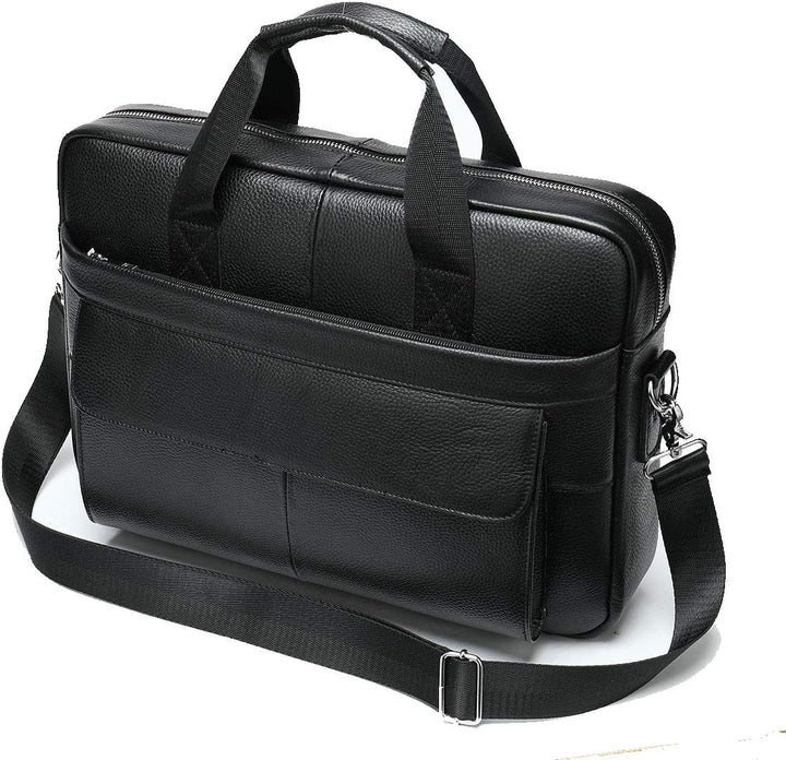 Spacious men's leather 15-inch laptop bag. Business briefcase with internal organizer for modern professionals.
