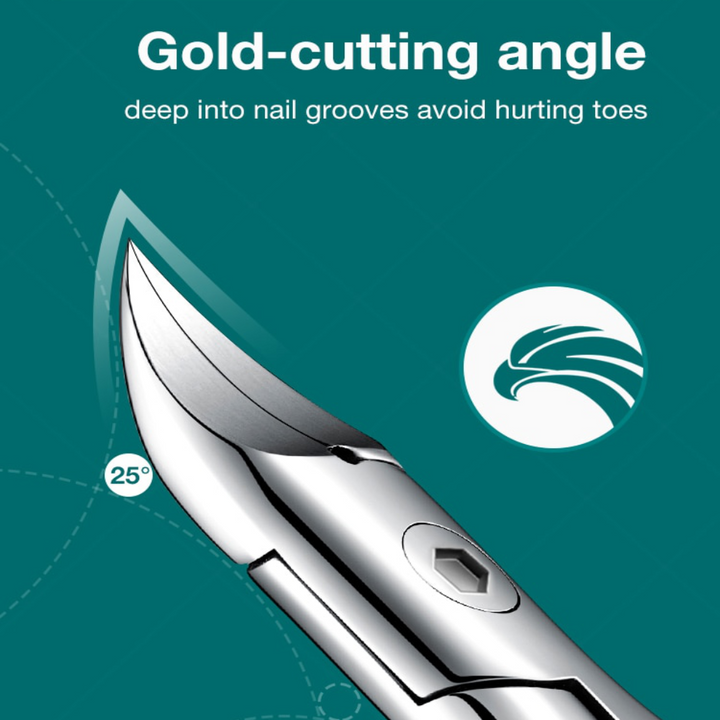 Premium unisex toenail clipper, stainless steel, designed for thick and ingrown nails for seniors' foot care.
