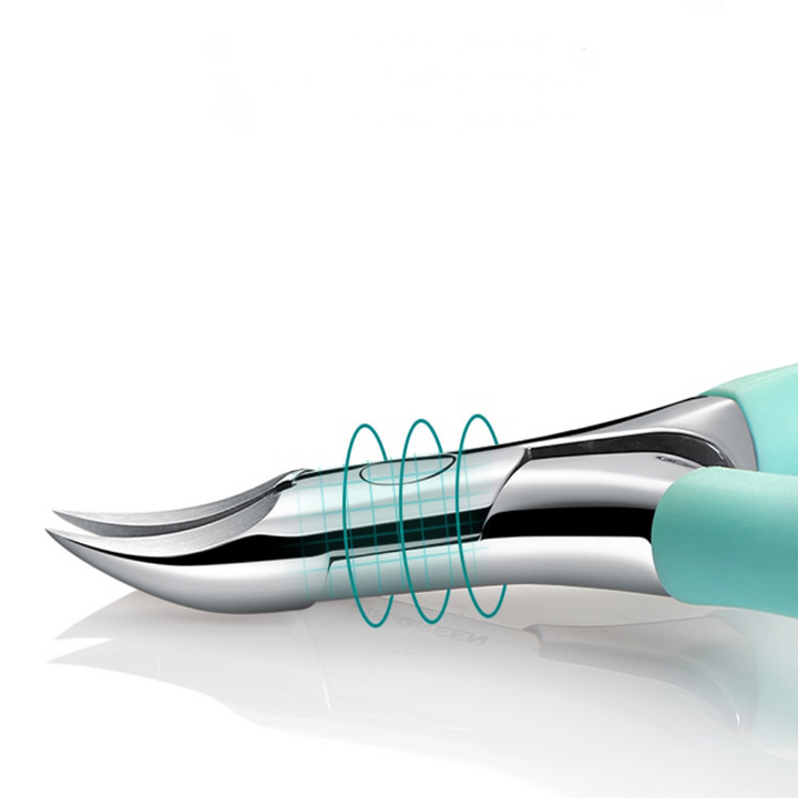 Ergonomic toenail clipper for thick nails, ingrown nails. Stainless steel grooming tool for personal foot care.