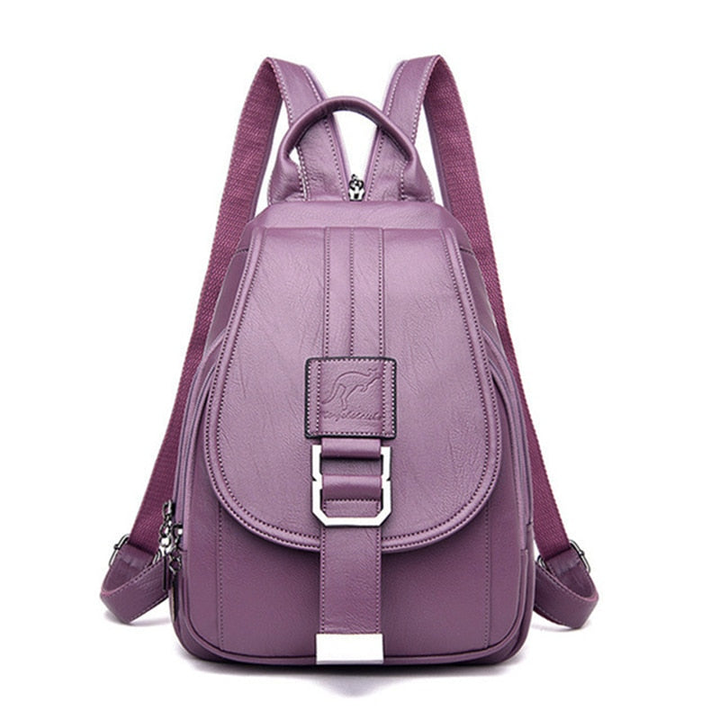 Ergonomic shoulder straps of a women's water-resistant leather backpack. Comfortable everyday carry.